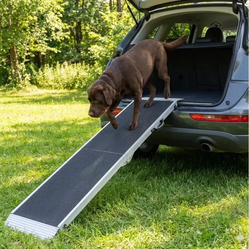 Heavy Duty Aluminum Dog Ramp with Non Slip Carpet Surface Portable Pet Stairs for Car Bed Sofa Supports 400lbs for Small