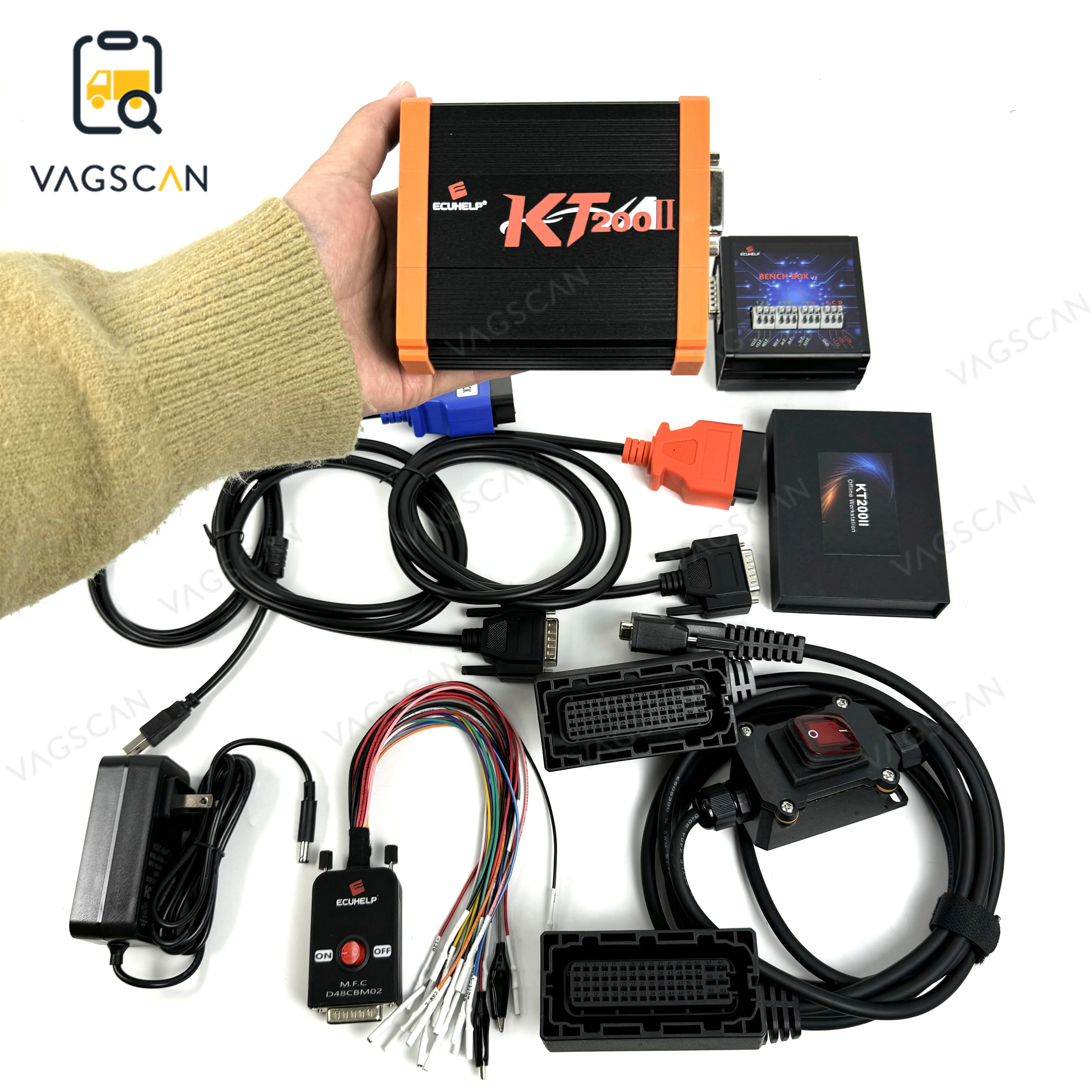 2024 For KT200 II KT200II With Offline Dongle Full Version ECU Programmer and Volvo Renault TRW EMS2.X Bench Cable diagnostic to