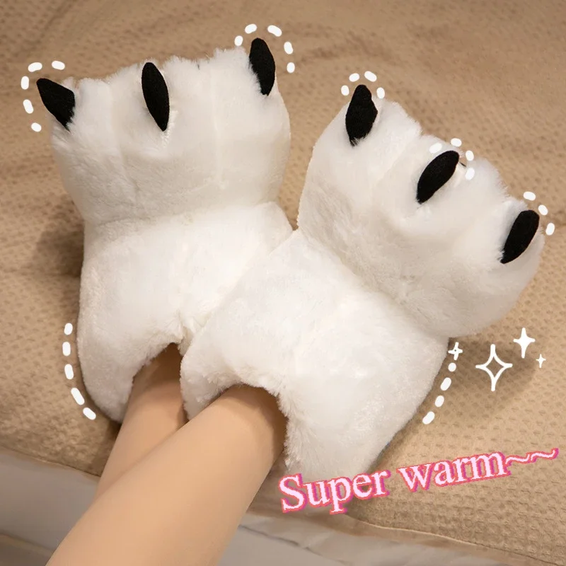 Autumn and Winter Cute Plush Bear Paw Shoes Cartoon Figure Couple Warm Cotton Shoes Men and Women's Home Indoor Slippers