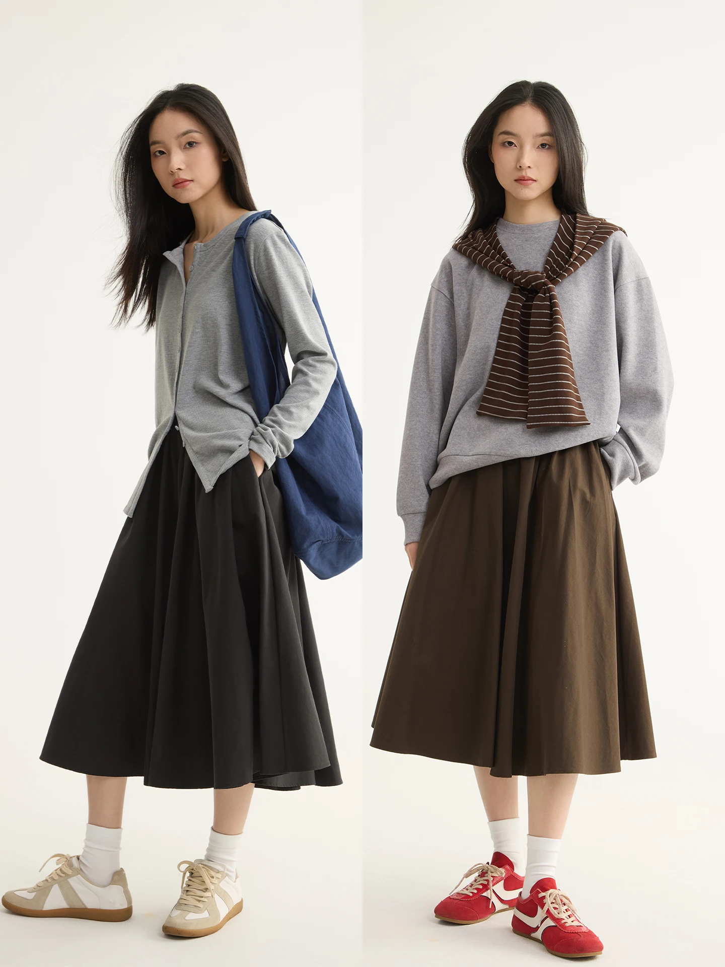 

Fuxu High Waist Midi A-Line Skirt Pure Cotton Long Velvet Casual High Waist mid Length Cover Hip Bla f Body Skirt