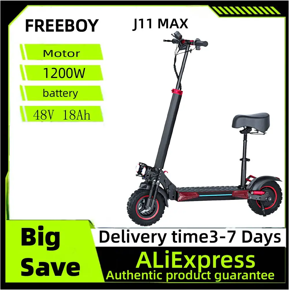 

FREEBOY J11 MAX Adult Electric Scooter 1200W Motor 48V 18AH Folding E-Scooter 11 Fat Tire E-Mountain Scooter