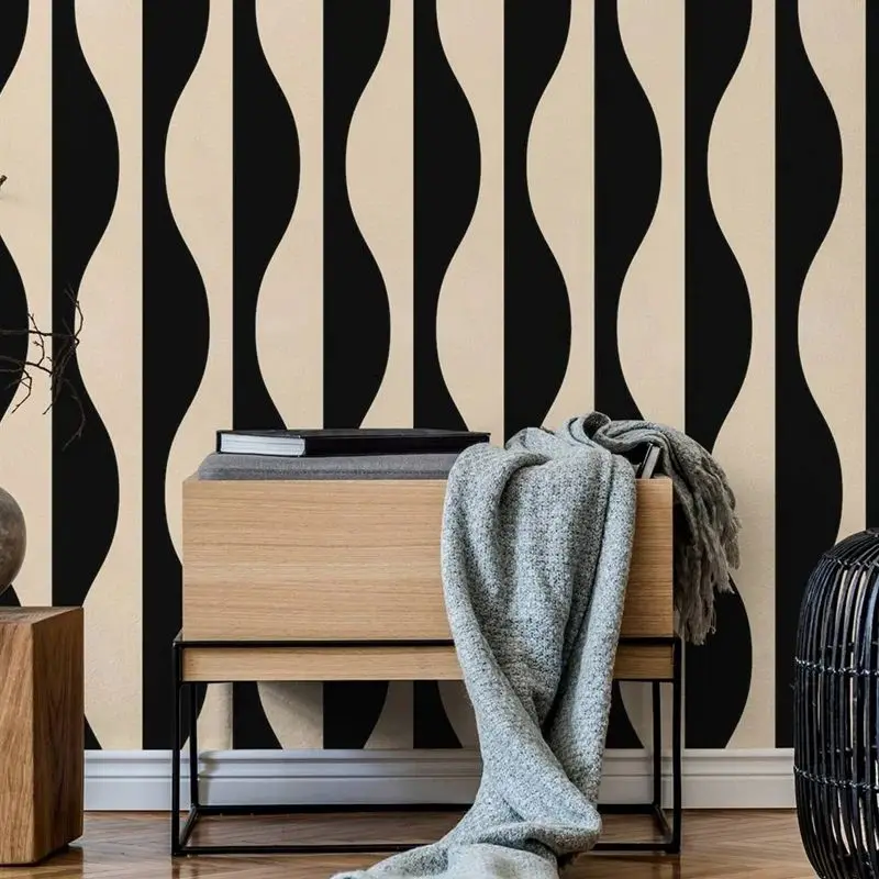 Black And Cream White Adhesive Wall Wallpaper,  Vintage Abstract  Geometric Pattern  Removable Wallpaper For Decoration Bedroom