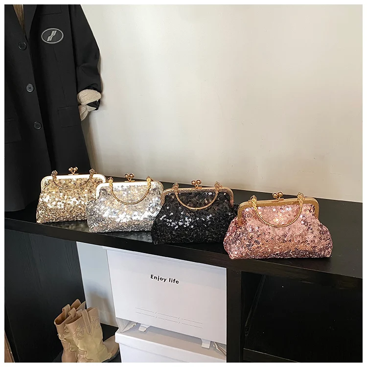 Bolso de mano con lentejuelas brillantes para mujer, estilo celebridad, para noche, con bolsillo para móvil y pintalabios, vi...