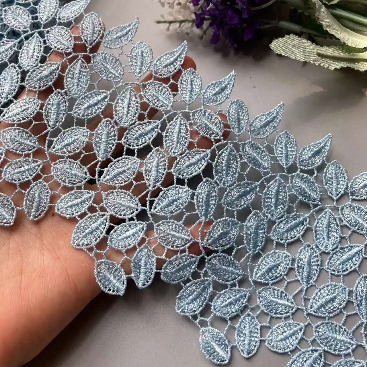 1 jard 11 cm Niebieski liść Poliester Perłowy kwiat Haftowane koronkowe wykończenie Wstążka Tkanina Ręcznie robione DIY Ślubne materiały do szycia Rzemiosło
