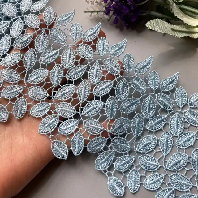1 jard 11 cm Niebieski liść Poliester Perłowy kwiat Haftowane koronkowe wykończenie Wstążka Tkanina Ręcznie robione DIY Ślubne materiały do szycia Rzemiosło