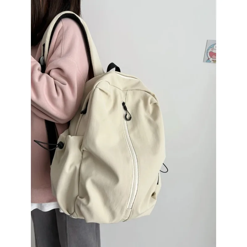 Large Capaci Pure Color Unisex Backpack Double Shoulder Bag School Bag Computer Bag Nylon Material Waterproof for Youth Stu...