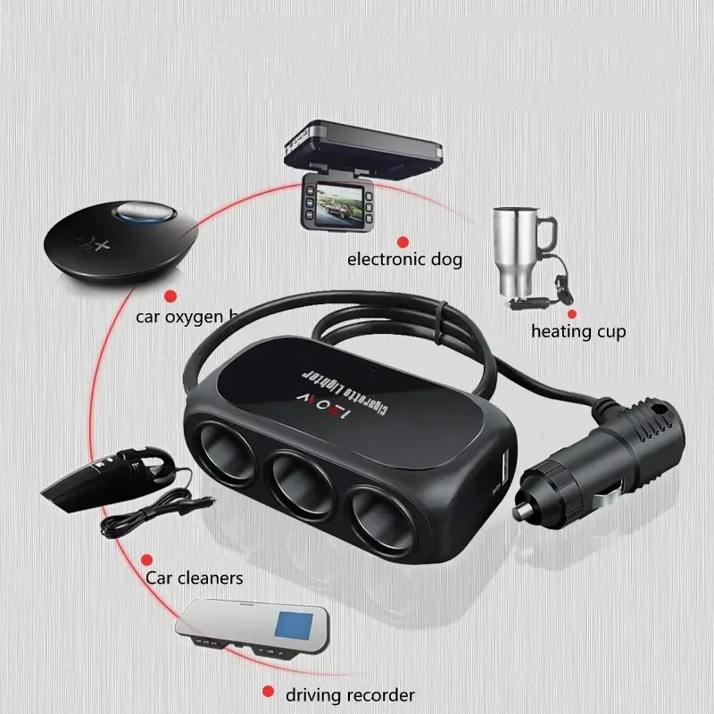 

​​Car One-to-Three Power Adapter - Dual USB Interface Multi-Function Car Charger Plug​​