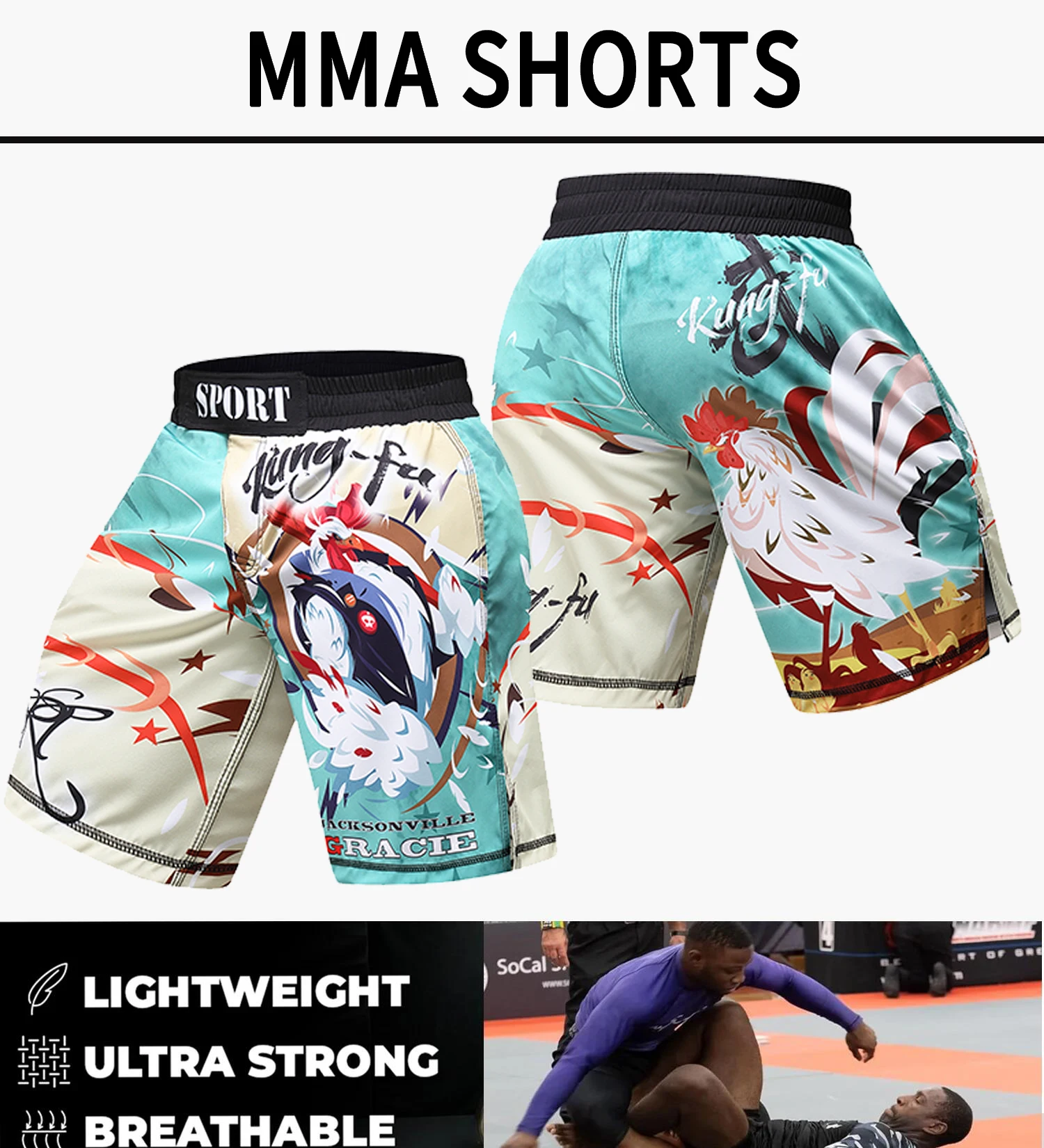 Cody MMA Shorts for Training & Kickboxing Fighting Shorts for Martial Arts Muay Thai BJJ Boxing Grappling Pants With drawstring