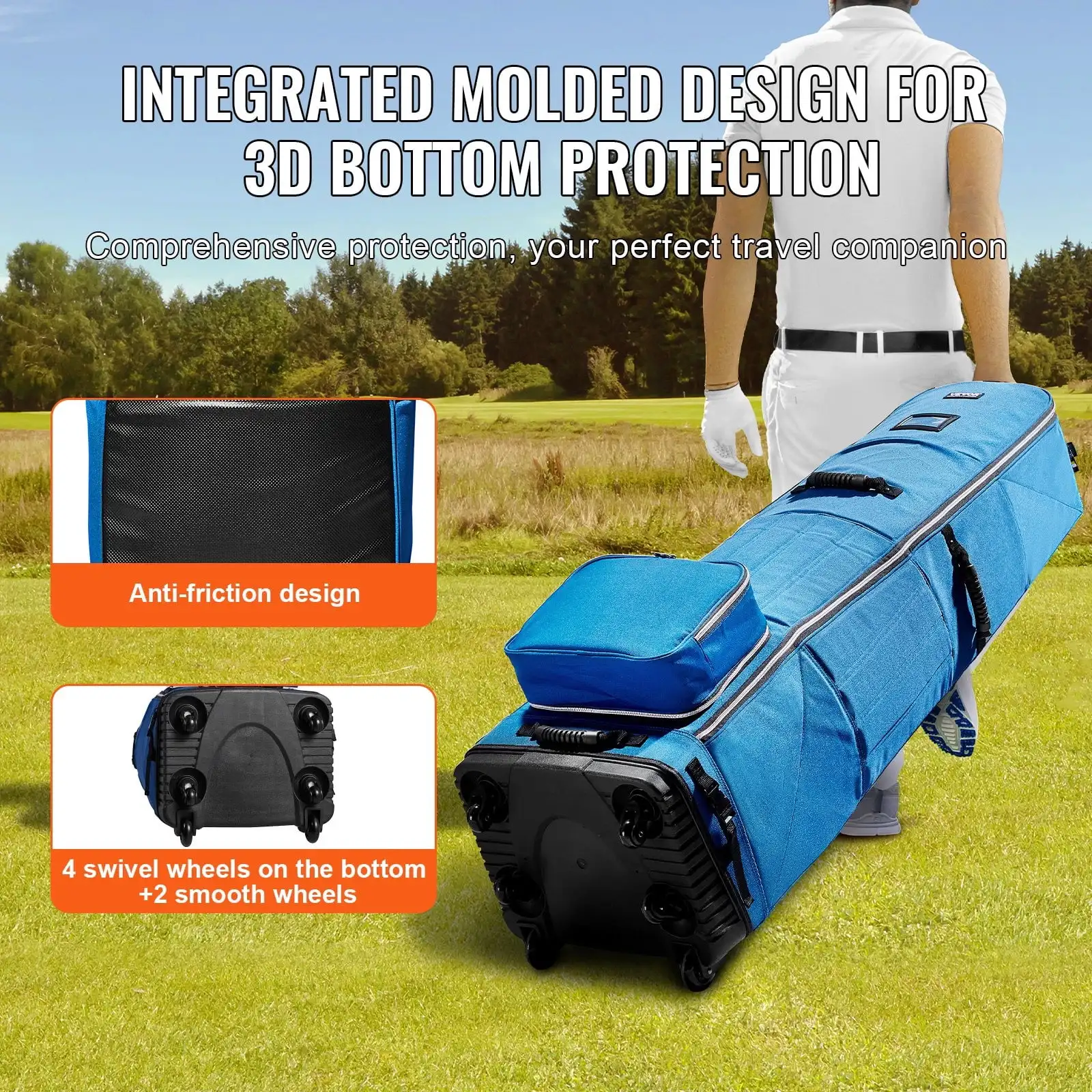 Golf Club Travel Bag Golf Luggage Case Cover with Wheels 1200D Oxford