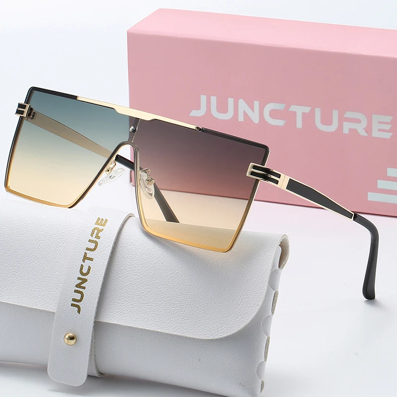 Okulary przeciwsłoneczne damskie JUNCTURE Fashion, metalowa duża oprawka, gradientowe szkła, okulary damskie na imprezę, prezent na wakacje, okulary przeciwsłoneczne dla kobiet