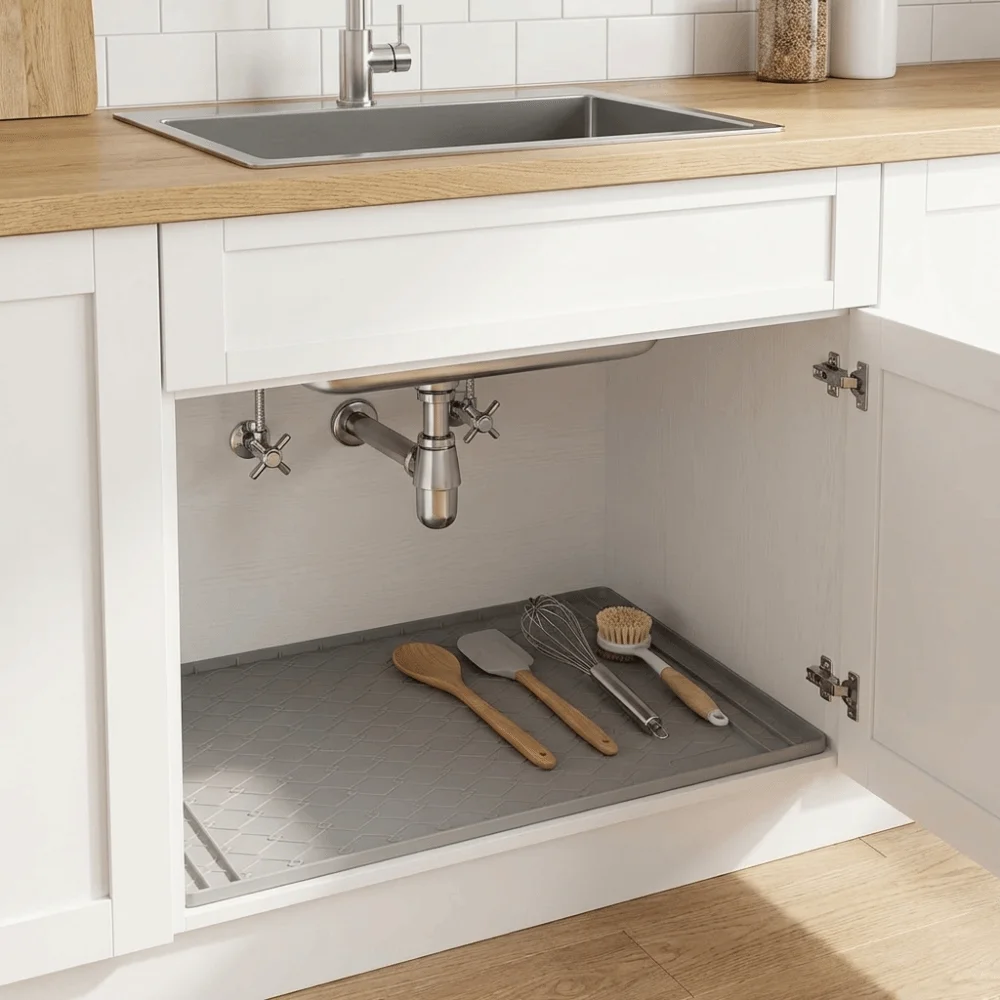 

Silicone Under Sink Waterproof Mat Rectangle Non-Slip Under Sink Drip Tray Multi-functional Scratch-proof Kitchen Waterproof Mat