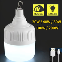 USB Rechargeable LED Lights 20W 40W 80W 100W 200W Outdoor Camping Portable Lantern Night Light with Hook Emergency LED Lamp