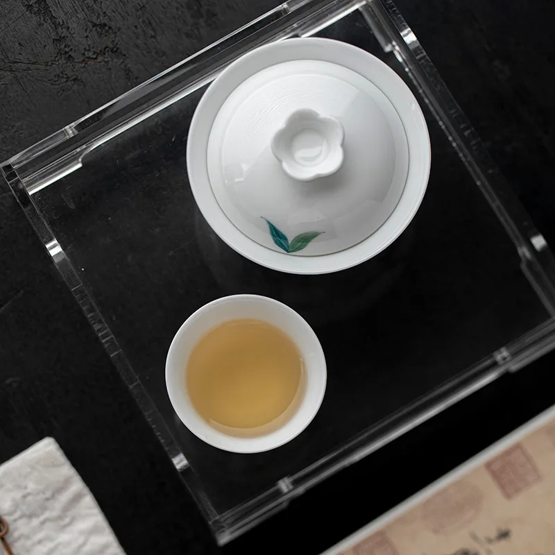 Underglaze Color Pure Hand Drawing Flower Two Tureen Jade Mud White Porcelain Egg-Shell Set Household Brewing Bowl