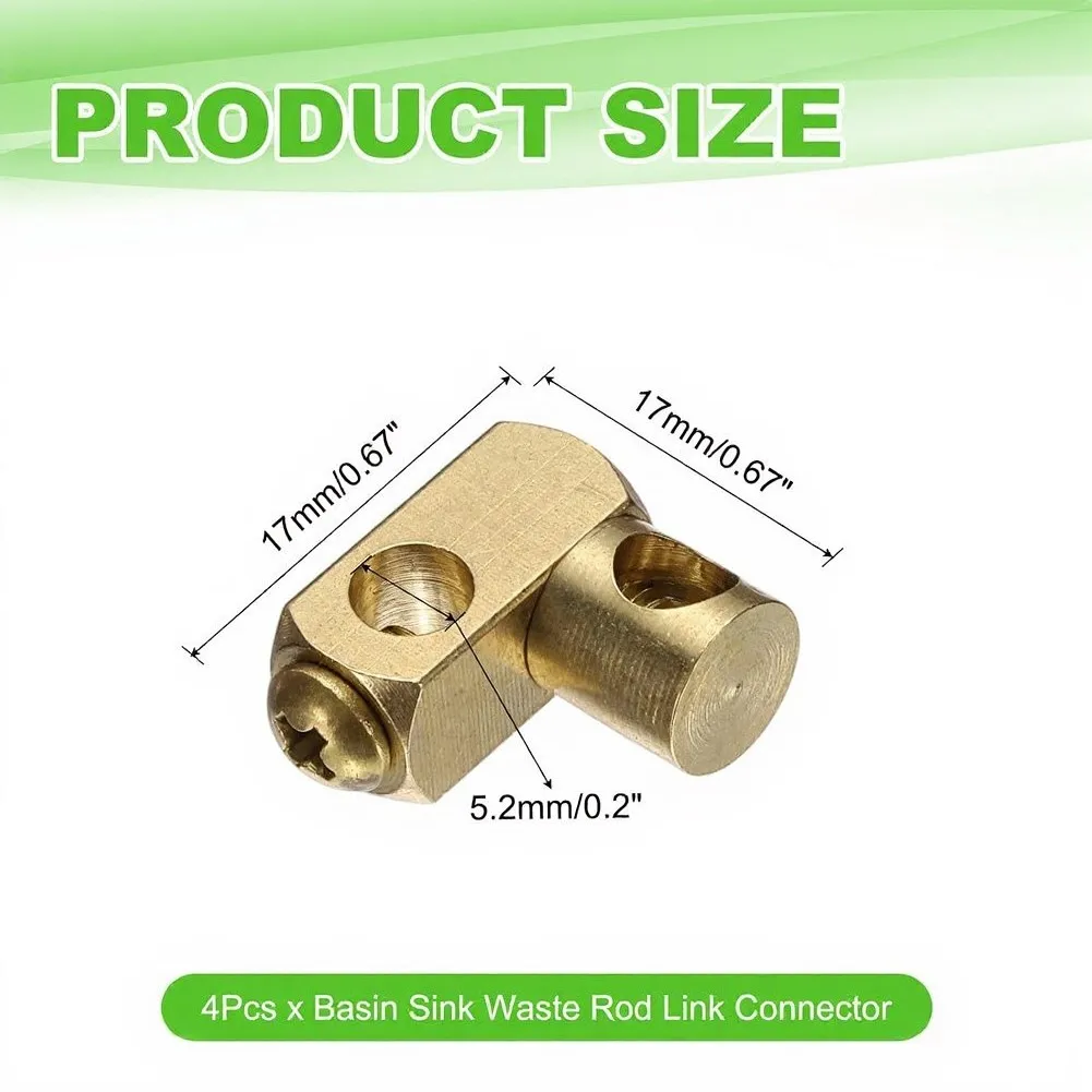 Brass Drain Link Basin Sink Waste Rod 5.2mm Diameter Hole 17x17mm Total Size Rust Proof Material For Daily Sink Use