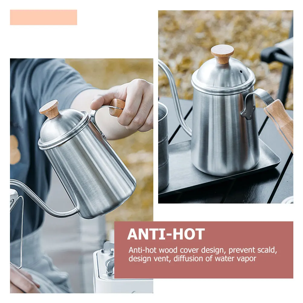 

Hand Pour Coffee Kettle Stainless Steel Outdoor Camping Hot Water Kettle Lightweight Wooden Handle Easy Control