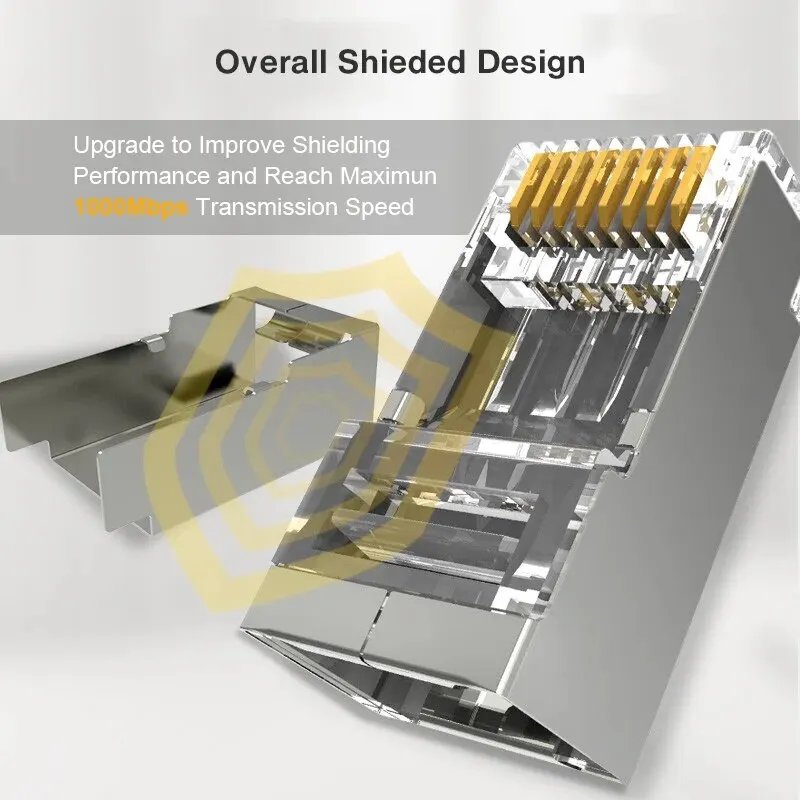 ZOERAX 50-Pack RJ45 Pass Through Connector Cat6 Shielded RJ45 Modular Plugs Gold Plated 8P8C RJ45 Ends