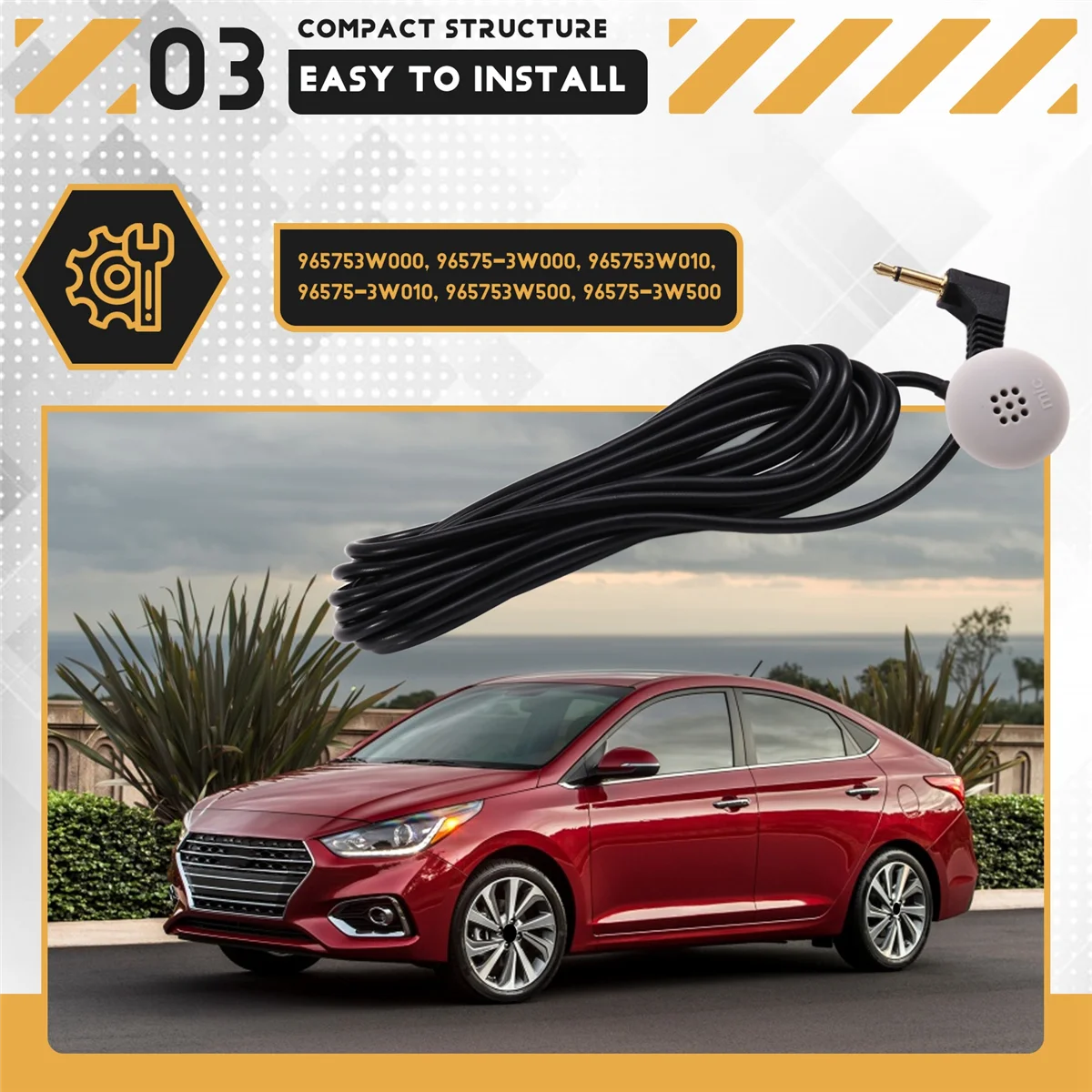 3.5mm Car Radio HandsFree External Bluetooth Microphone for 2011-2013 Fit Accent 2011-2016