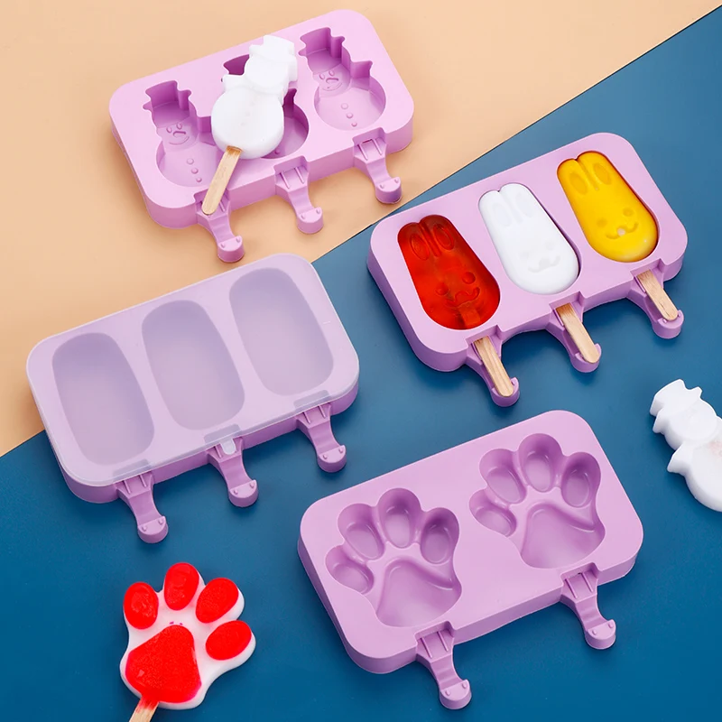 

Cartoon pattern Silicone Ice Cream Mold Popsicle Siamese Molds with Lid DIY Homemade Ice Lolly Mold Handmade Kitchen Tools Gift