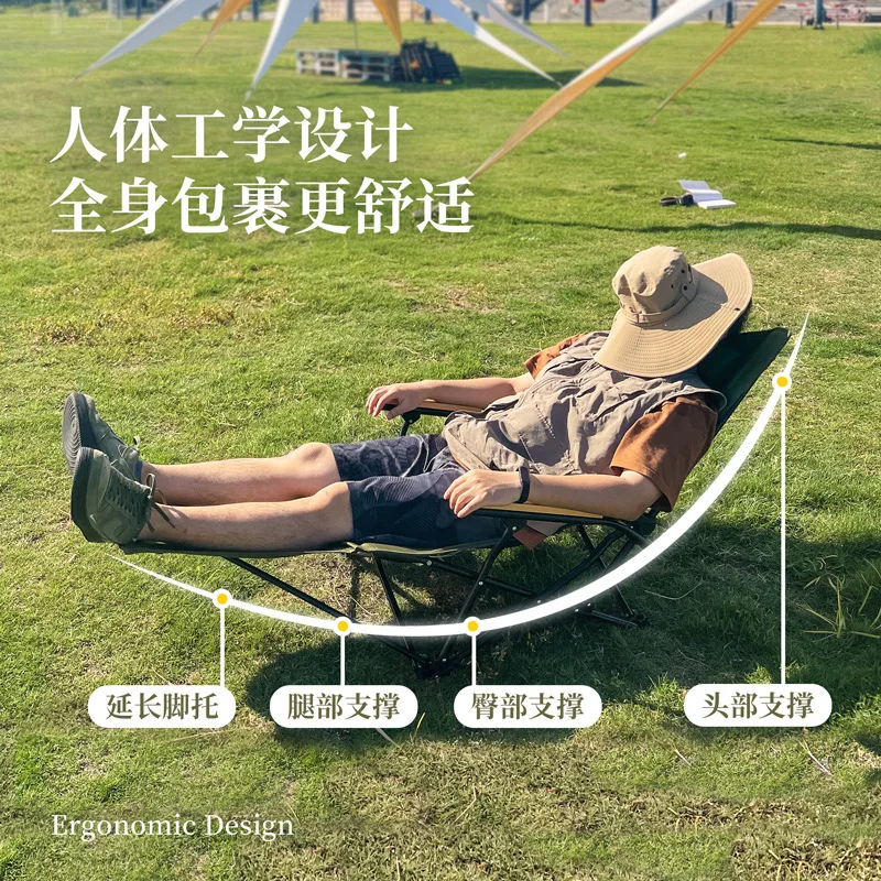 Outdoor folding recliner can sit and lie down Office folding lunch break recliner light lazy camping chair with pillow