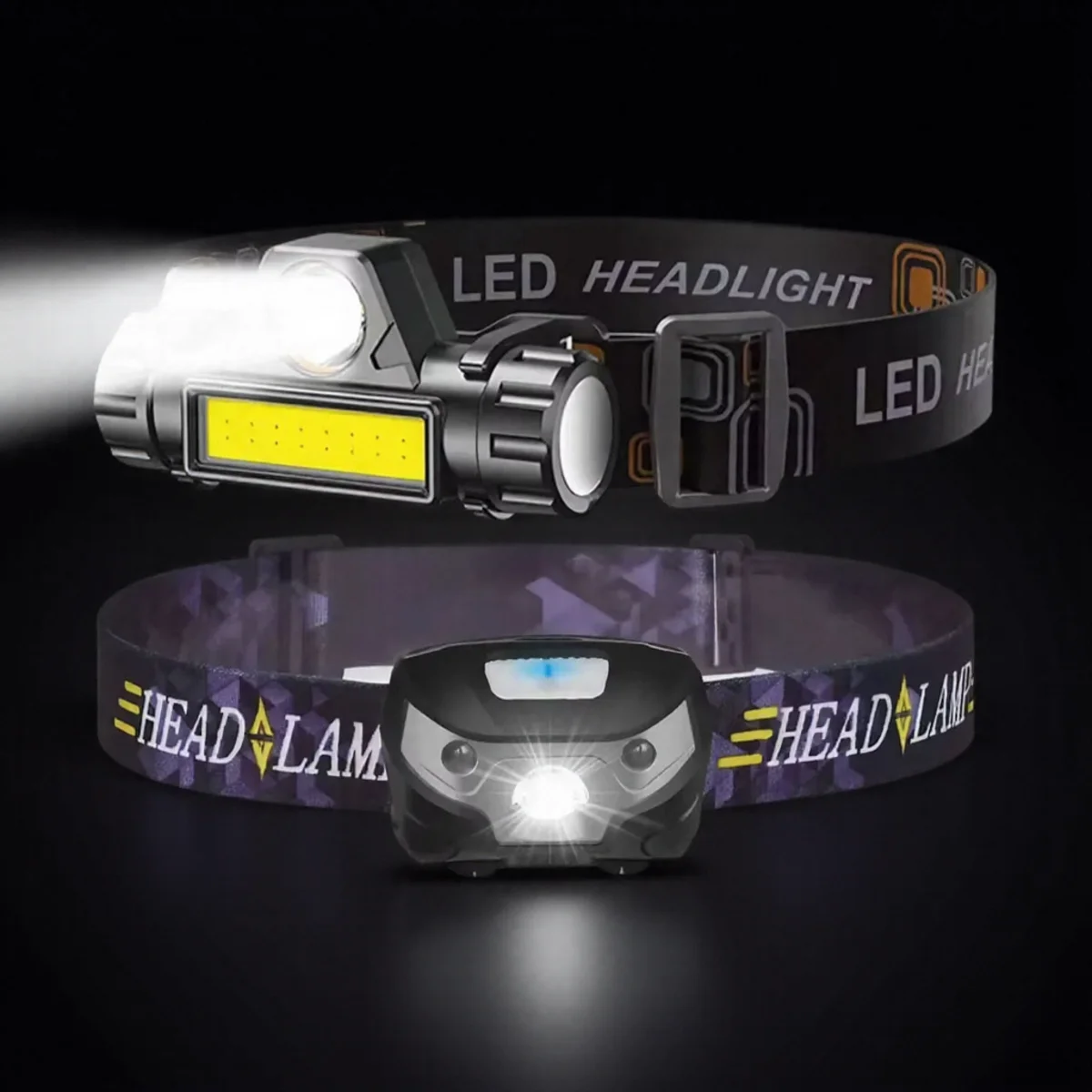 Lampada frontale a LED con ricarica USB ad alta luminosità Lampada da lavoro magnetica Doppia sorgente luminosa COB Pesca notturna all'aperto