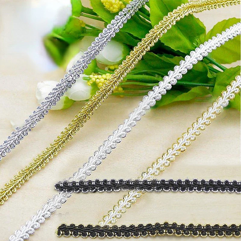 5m/16.4ft Each Pack Gold Silver Lace Trims Curve Ribbons Weaving floral Edge Festive craft Handmade DIY sewing Fabric decoration