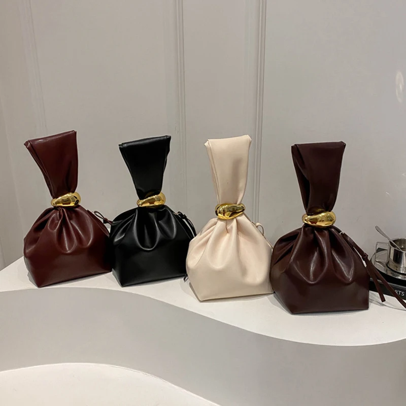 Bestseller Personalisierte PU-Leder Clutch Vintage Luxus Designer Damen Plissierte Mini Bucket Bag mit Seitenreißverschluss für Party und Abendveranstaltungen