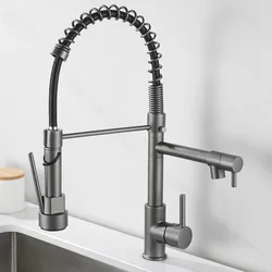 Brass kitchen sink faucet  360 degree rotating spring faucet  Single handle cold and hot mixed water tap