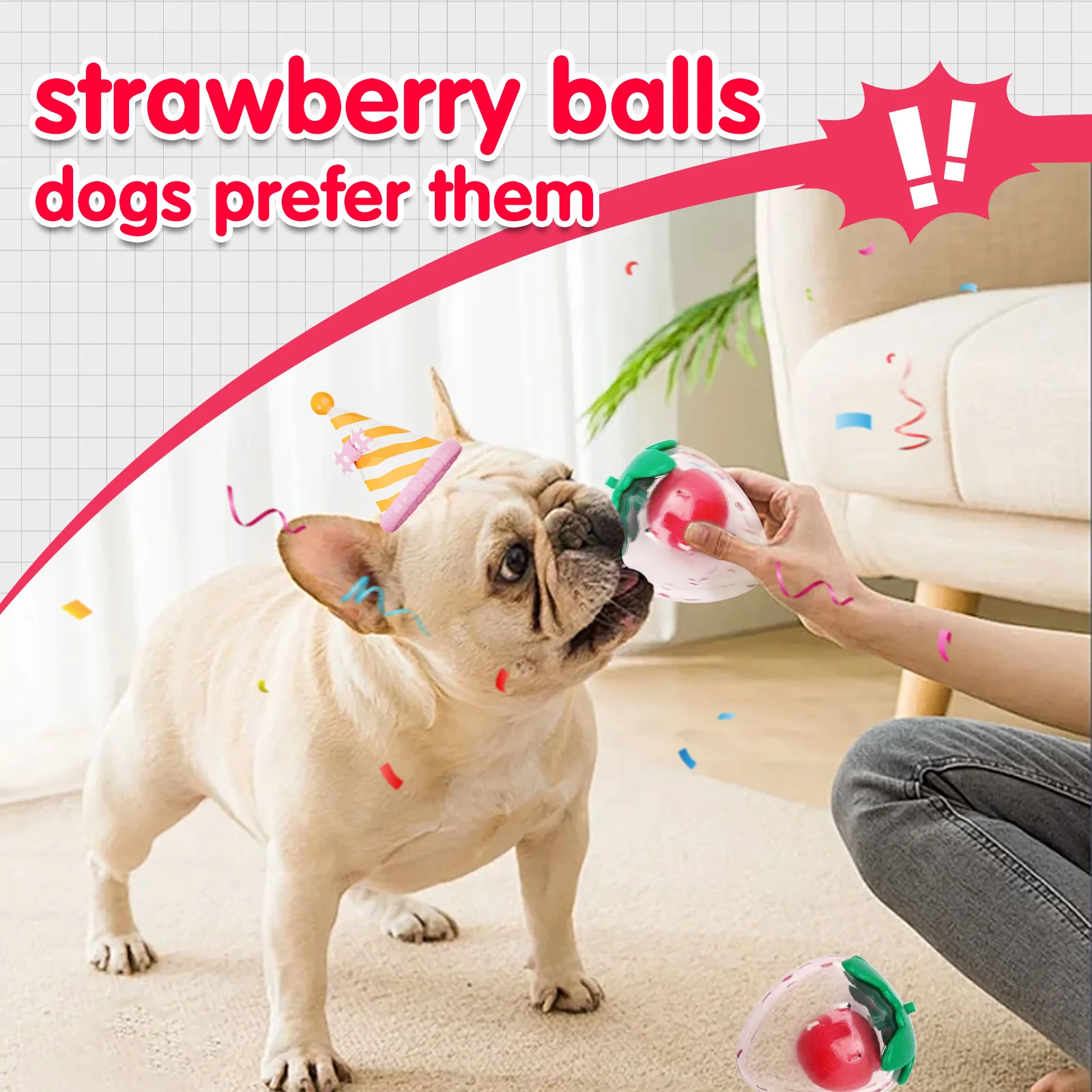 Cute rubber strawberry toy that makes squeaking sounds when squeezed by pet dogs, accompanying small and medium-sized dogs