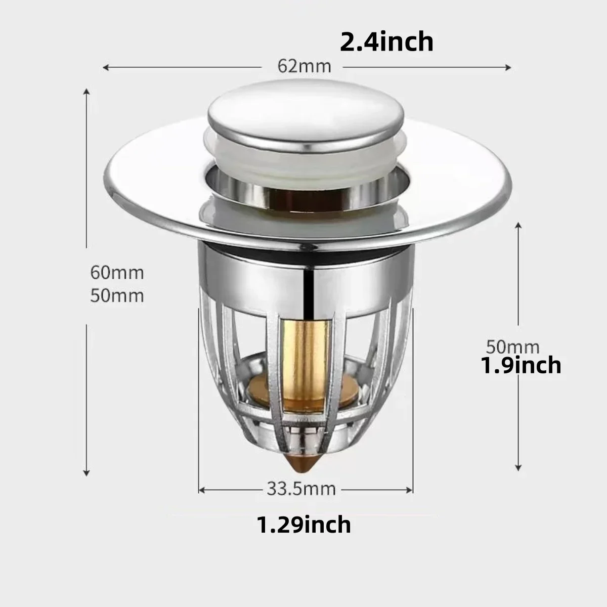 Tapón de drenaje de rebote Universal, filtro de fregadero cromado emergente con receptor de pelo, tapón de drenaje de fregadero de baño, tipo de empuje fácil