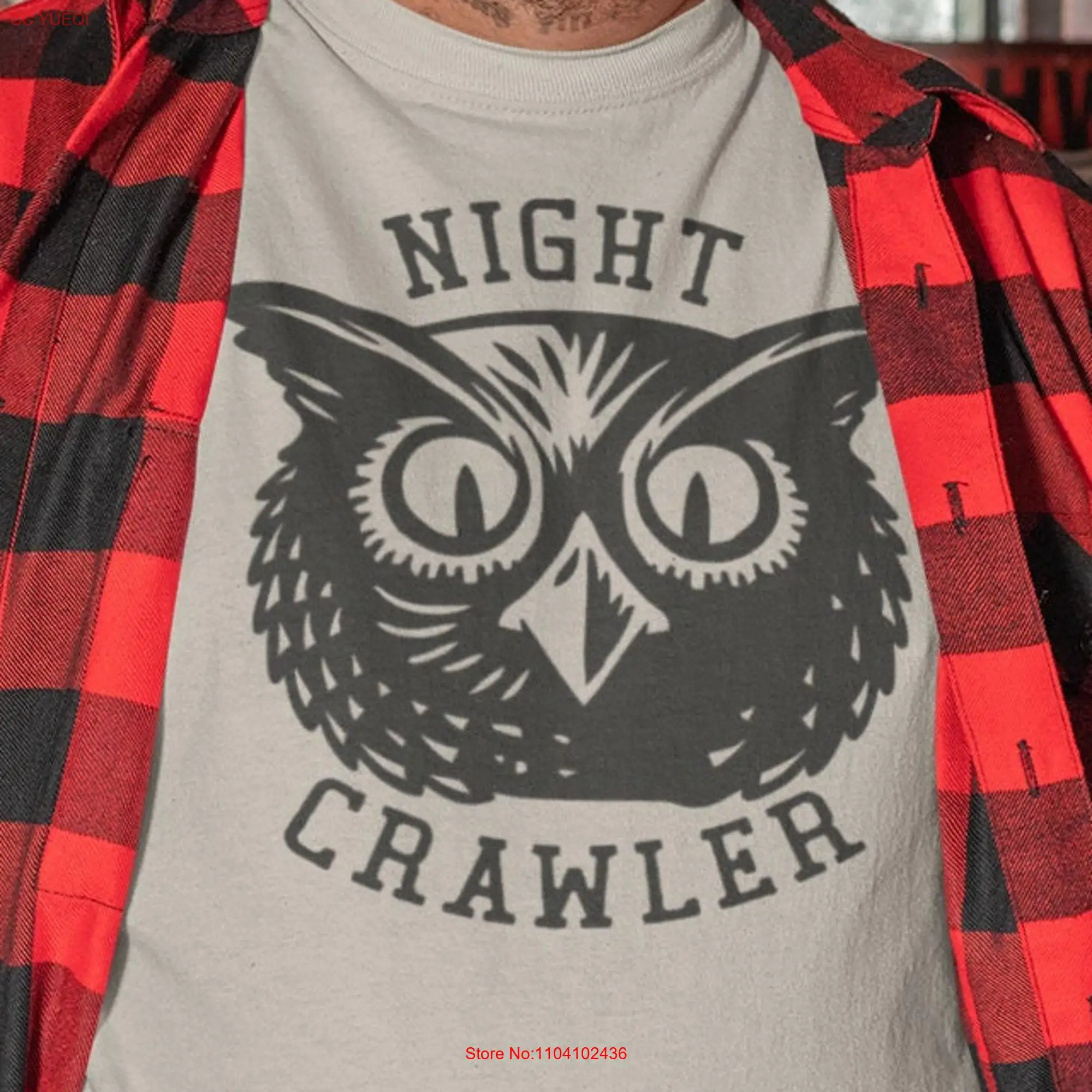 Night Crawler T Shirt Funny Halloween tee Retro Owl Nocturnal Bird Spooky of Prey Eerie for her long or short sleeves