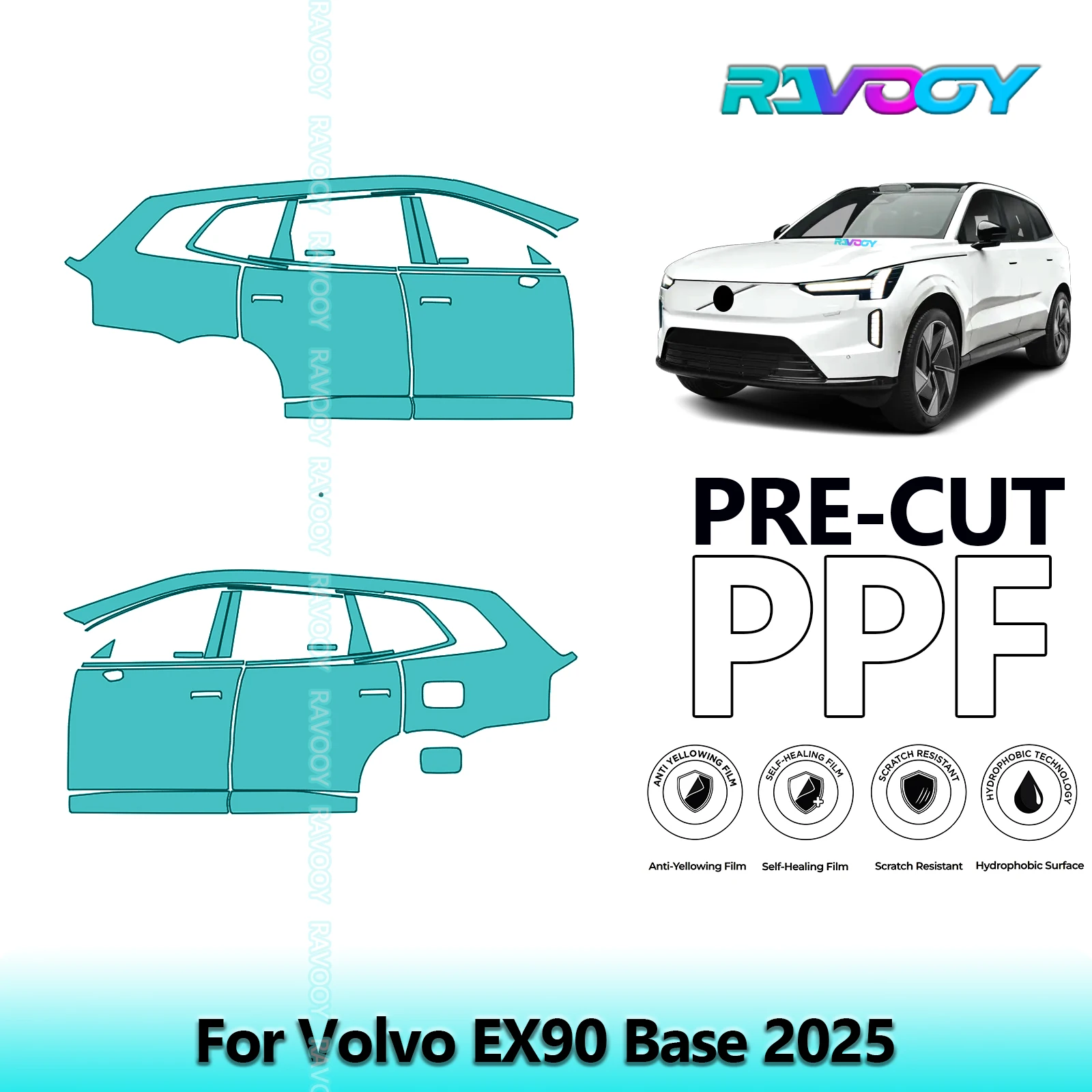 

For Volvo EX90 Base 2025 8.5mil Clear Matte Pre-Cut PPF Door & A/B Pillar Kit TPU Paint Protection Film Set