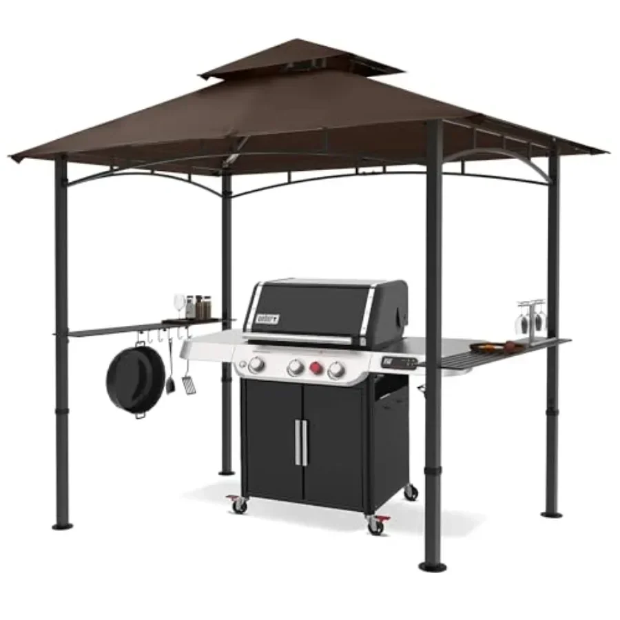 

8 x 5 Outdoor BBQ Gazebo with 2 LED Lights in Black Polyester Fabric for Garden Patio Cooking
