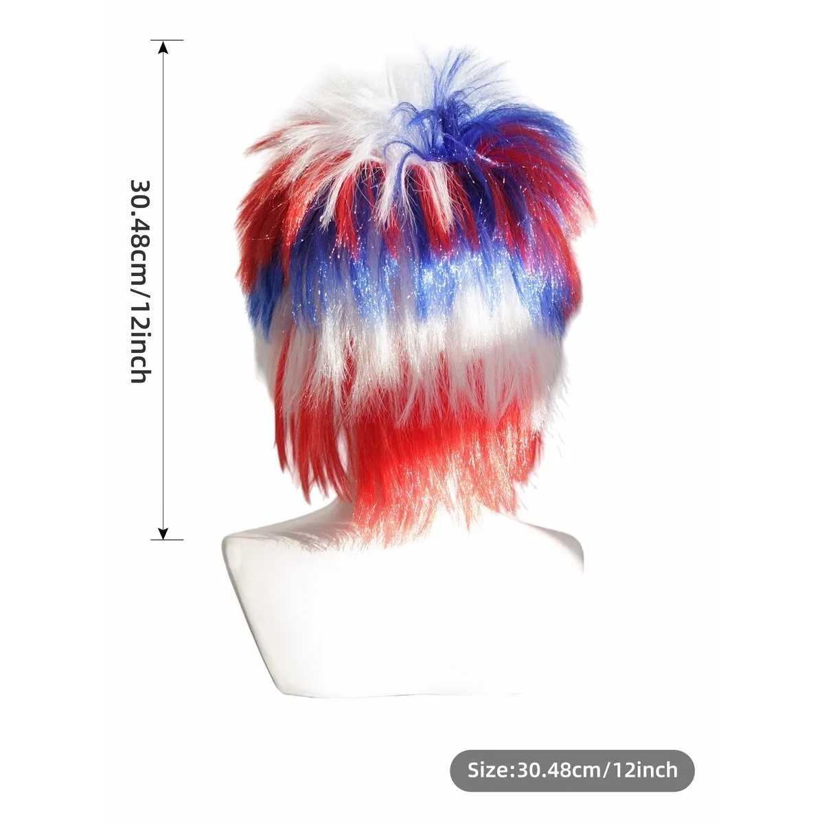 Anxin Brand Synthetic Fiber Wigs: American Red, White, and Blue Sequin Fan-Shaped Wig - World Cup Football Cheerleading Party 4Th of July Hairstyle, with Soft and Smooth Hair Strands, a Stylish Accessory for Creating a Festive Atmosphere