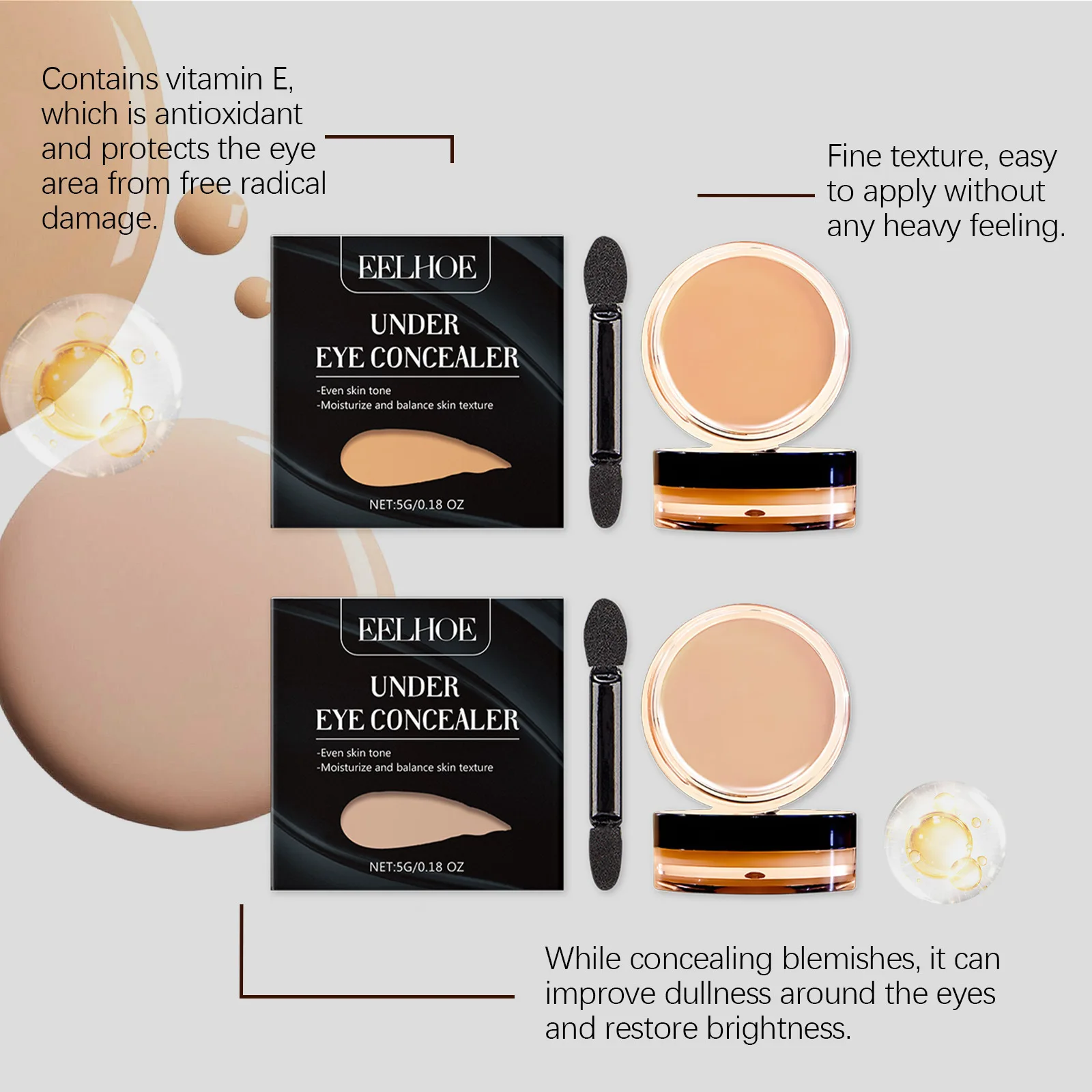 Eelhoe Nicotinamide Eye Concealer-Serie, die Augenringe entfernen und Aufhellung halten, vollständige Abdeckung, wasserfeste Augen-Make-up-Concealer