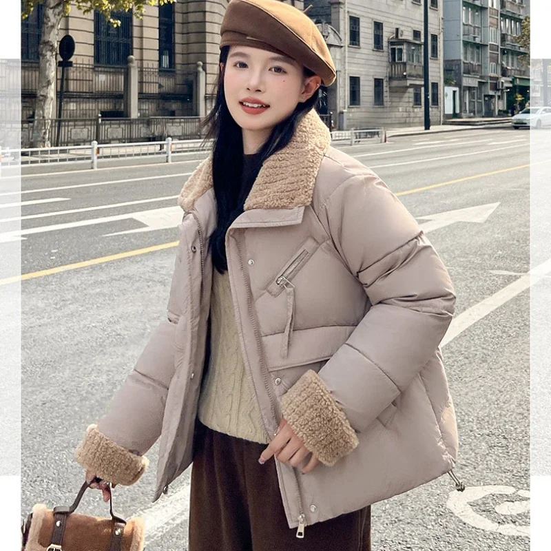 Winter Women\'s Clothing Warm Puffer Jacket Cute Short Parkas Patchwork Cotton-padded Coat Cheap Zipper Windproof Outerwear Thick