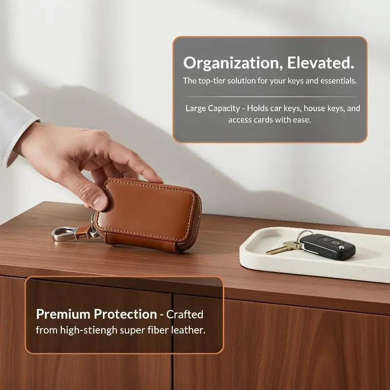 Fashion Leather Keychain Zipper Pouch Multiple Card Slots Waterproof Anti-scratch Key Wallet Holder for Drivers