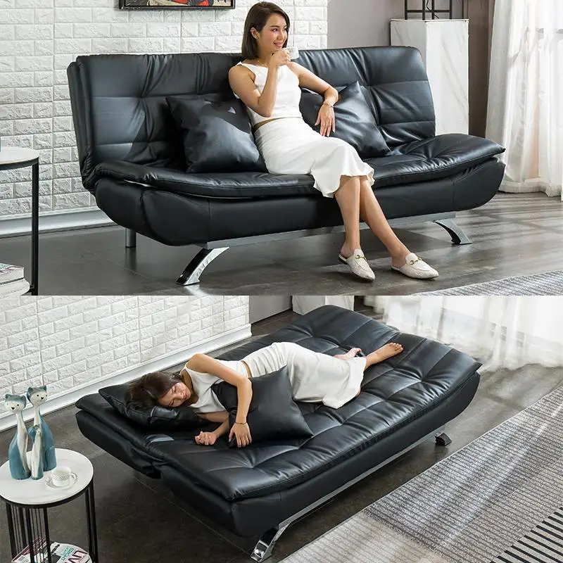 Multi-functional Leather Sofa Bed Foldable Office Midday Rest Leather Sofa Three-seater Dual-purpose Study Sofa Bed