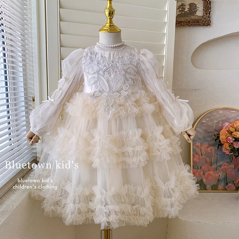 Girls' Spring and Autumn New Style Rich Family Princess Feel First Birthday Party Little Host Gorgeous Princess Dress