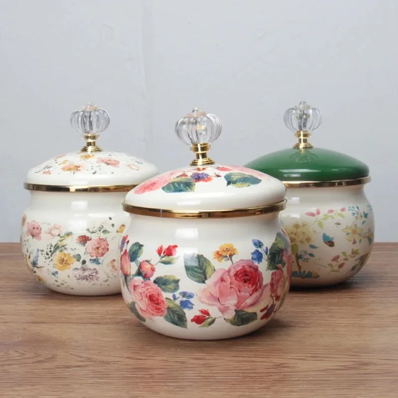 Home Decor Nordic Simple Vases Eco-Friendly Enamel Jar with Floral Art Multifunctional for Home and Kitchen Organization Vases