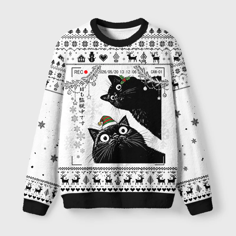 Dark Retro Style Hoodie, Magic/funny/snowy Black Cat Series, Thin Velvet Style Men's and Women's and Children's Home Ugly Shirts