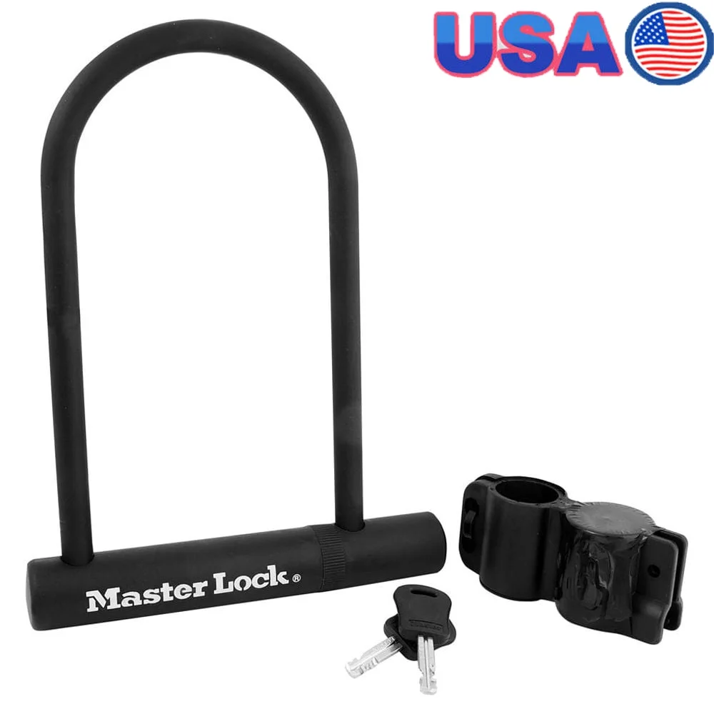 

Hardened Steel U-Lock with 8in Shackle Clearance Double Locking System Weather Resistant Disc Key Cylinder Includes Carrier