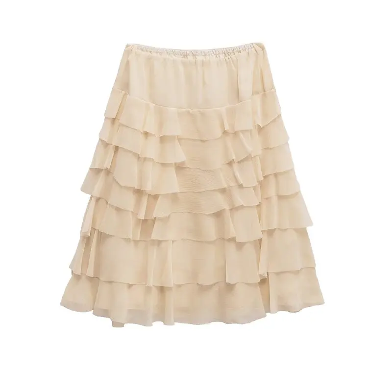 

Princ Sle f Skirt with Lace Trim Versatile mid Waist Summer New Arrival Women's Faion 2025 l Waist Midi Skirt
