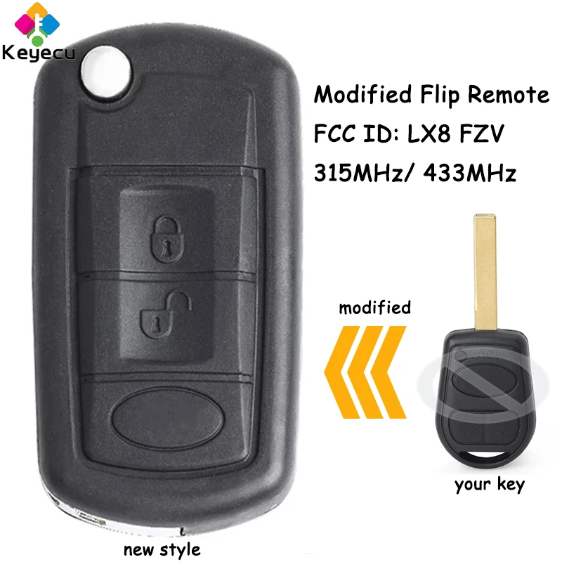 

KEYECU Modified Flip Remote Key With 3 Buttons 315MHz 433MHz ID44 Chip Fob for Land Rover Range Rover L322 VOGUE HSE 2002-2006