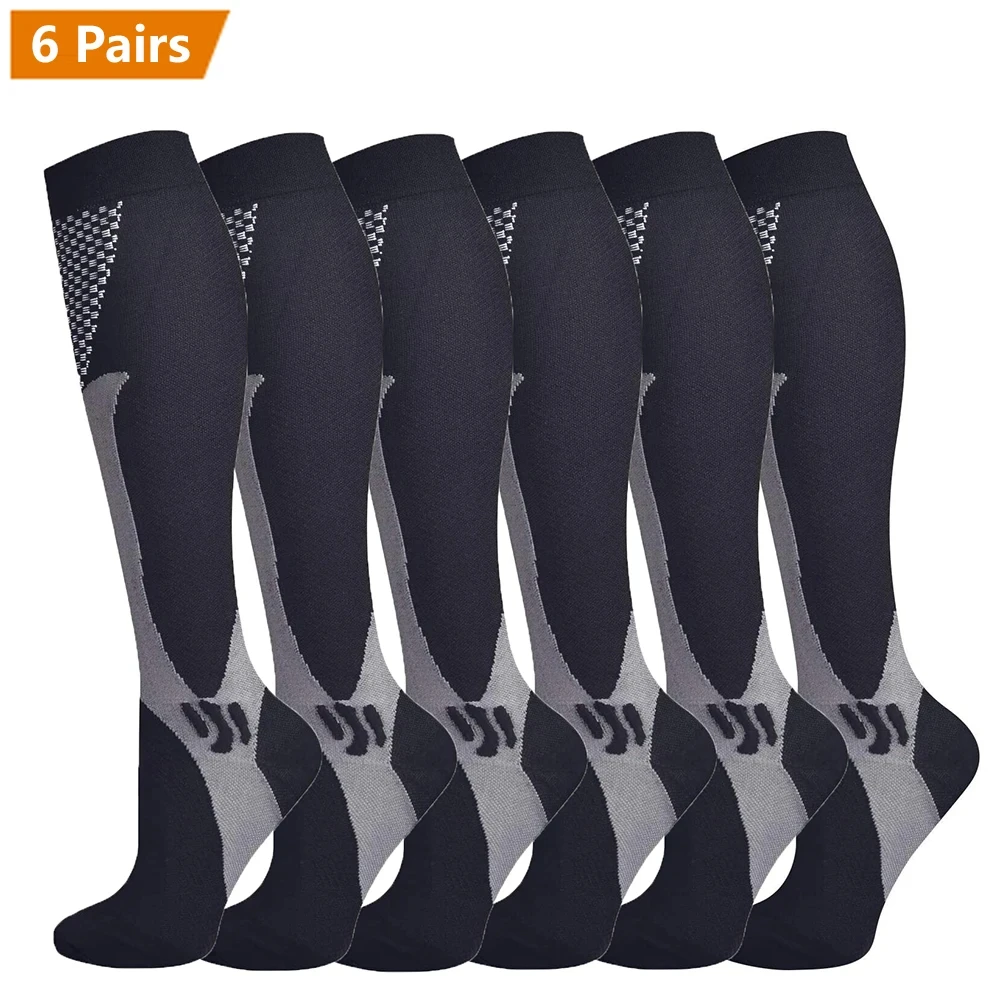 6 Pairs Compression Socks Men Running Sports Socks Cycling Basketball Football Mountain Climbing Outdoor Elastic Socks Medical