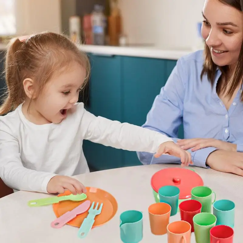 Juego de té de Casa de juegos para niño y niña, juguete de cocina, utensilios de cocina, vajilla, juego de Educación Temprana, juguetes para niños