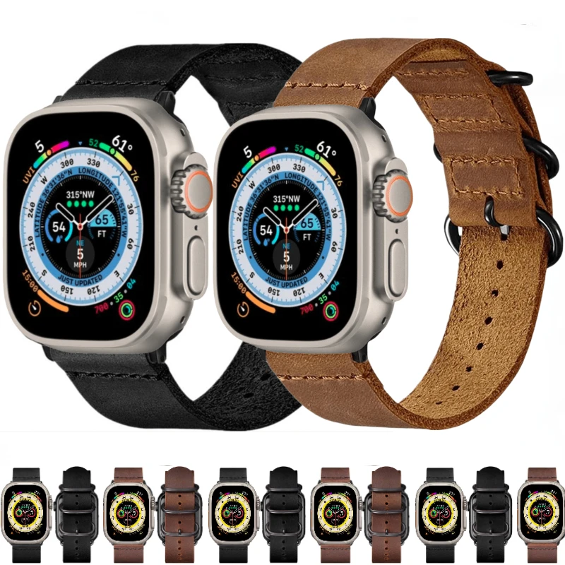 

Ремешок кожаный для Apple watch Ultra, сменный Браслет для iWatch 6 5 4 3 SE 44 мм 40 мм 49 мм 10 46 мм 42 мм 9 8 7 45 мм 41 мм