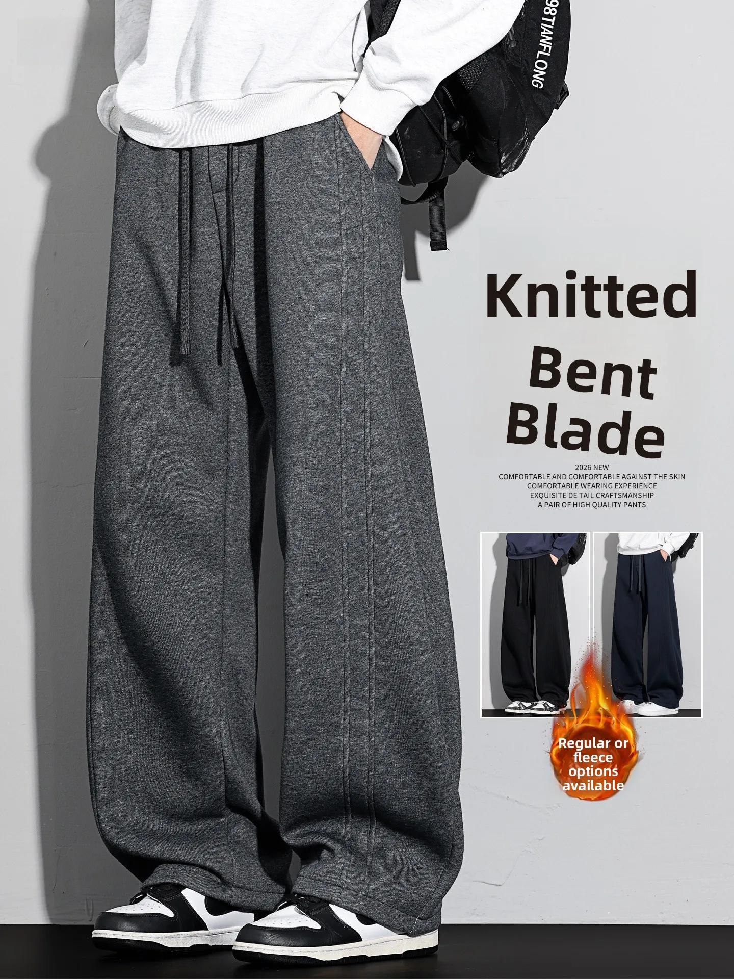 

Men's Knitted Thiened Fce Lined Straight Leg Casual Pants Winter Warm Trousers Faionable Youth Active Sle Polyester ...