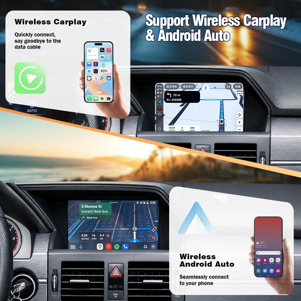 UTOTOP Kabelloser Apple CarPlay Android Auto Decoder Box für Mercedes-Benz C-Klasse W204 S204 C204 E-Klasse W212 S212 C207 A207 GLK X204 NTG4.0 Original Bildschirm Nachrüst-Interface AirPlay