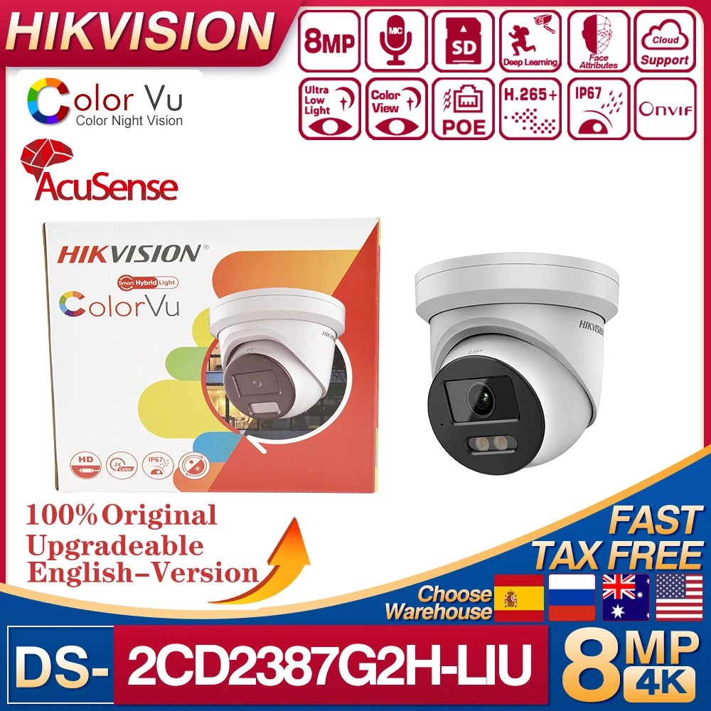 

Hikvision 4K 8MP DS-2CD2387G2H-LIU And 4MP DS-2CD2347G2H-LIU Smart Hybrid Light with ColorVu Acusense Built-in Turret IP Camera