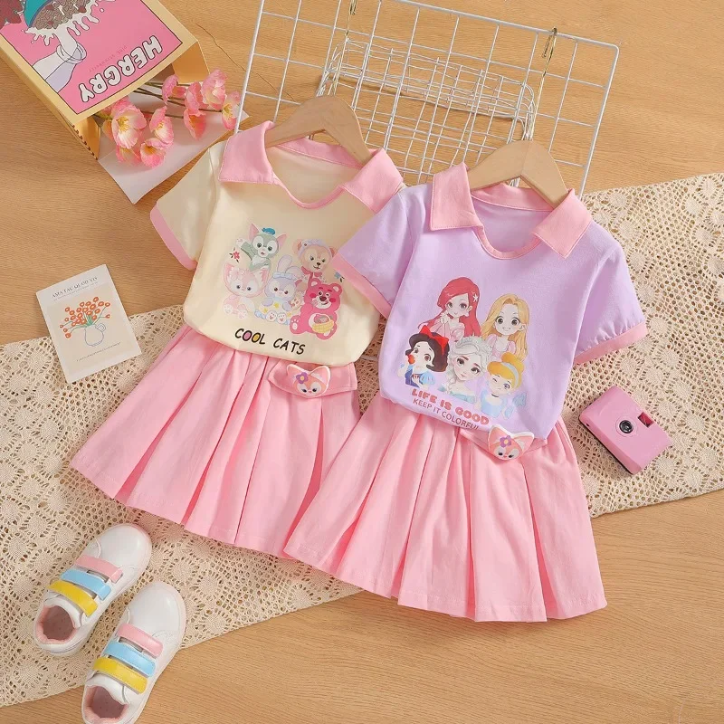 

2024 New Spring Summer Children's JK Half Skirt T-shirt Academy Style Skirt Two Piece Girls' Set